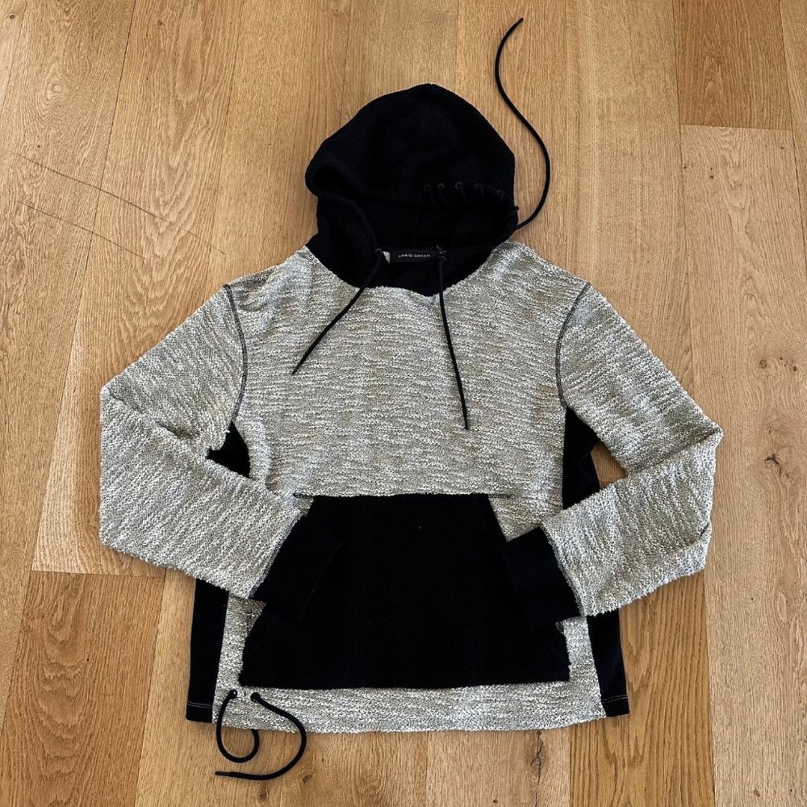Craig Green Reverse Laced Hoodie In Greenish Gray And Black